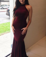 Load image into Gallery viewer, Long Halter Velvet Mermaid Bridesmaid Dress