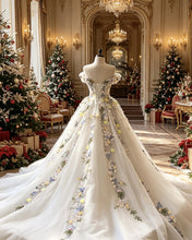 Load image into Gallery viewer, Agenes | White Tulle Floral Embroidery Dress