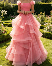 Load image into Gallery viewer, Pink Ruffle Ball Gown Off Shoulder Dress