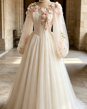 Load image into Gallery viewer, Ayra | Modest Tulle Wedding Dress With Floral Appliques