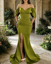 Load image into Gallery viewer, Mermaid Moss Green Satin Dress