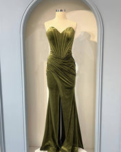 Load image into Gallery viewer, Olive green velvet bridesmaid dress