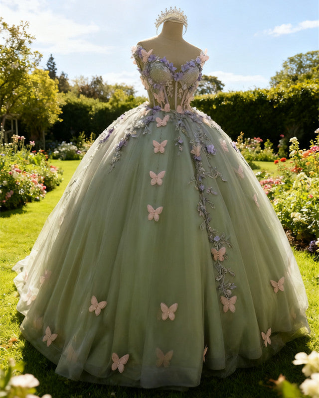Camila | Sage Green Quinceanera Dress With Butterfly Camila | Sage Green Quinceanera Dress With Butterfly