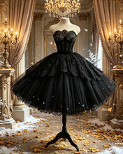 Load image into Gallery viewer, Carmilla | Black Lace Appliques Mid Homecoming Dress