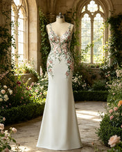 Load image into Gallery viewer, Eden | Mermaid V Neck Wildflower Embroidery Wedding Dress