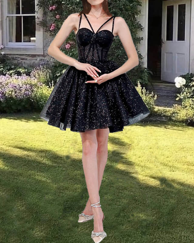 Short Black Sparkly Spaghetti Strap Dress Short Black Sparkly Spaghetti Strap Dress