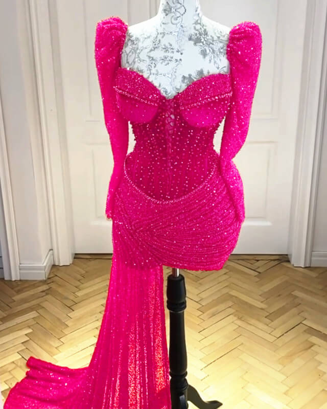 Barbie Pink Bodycon Homecoming Dresses Long Sleeve alinanova Barbie Pink Bodycon Homecoming Dresses Long Sleeve alinanova