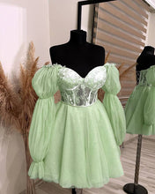 Load image into Gallery viewer, Light Sage Tulle Homecoming Dress 2024