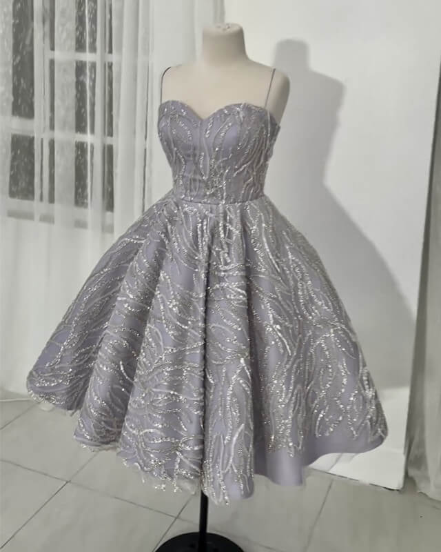 Silver Sparkly Midi Homecoming Dress Silver Sparkly Midi Homecoming Dress