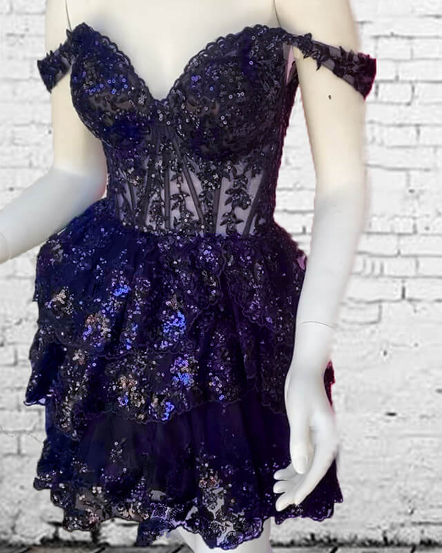 Navy Blue Lace Ruffle Homecoming Dress alinanova Navy Blue Lace Ruffle Homecoming Dress alinanova