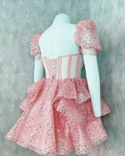 Load image into Gallery viewer, Pink Sequin Ruffles Corset Back Homecoming Dress