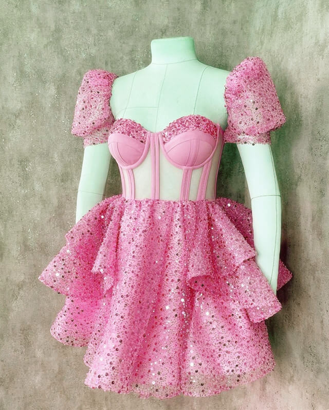 Pink Sequin Ruffles Corset Back Homecoming Dress – alinanova
