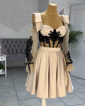 Load image into Gallery viewer, Short Nude Satin Lace Embroidery Corset Dress