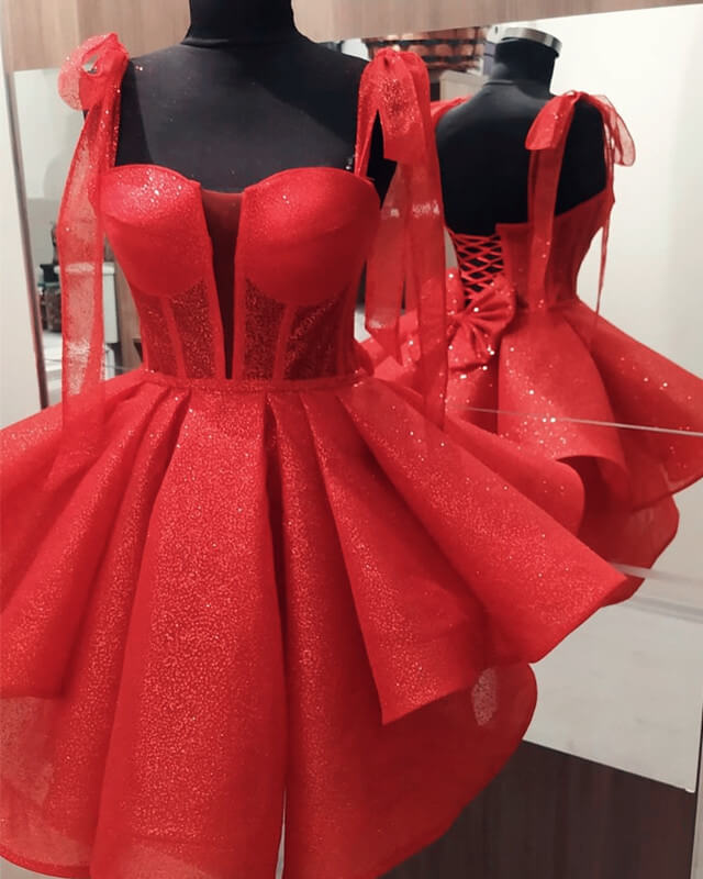 Short Red Sparkly Bow Back Dress Short Red Sparkly Bow Back Dress