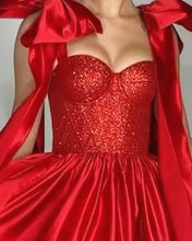 Load image into Gallery viewer, Red A-line Bow Straps Mini Dress