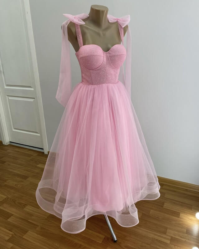 A-line Bow Straps Tulle Midi Dress A-line Bow Straps Tulle Midi Dress
