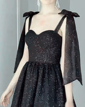 Load image into Gallery viewer, Black Sparkly Midi Tulle Bow StrapsDress
