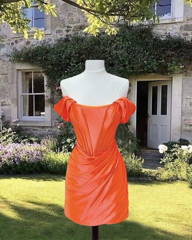 Short Tight Orange Satin Homecoming Dress Short Tight Orange Satin Homecoming Dress