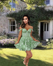 Load image into Gallery viewer, Sage A-line Ruffle Lace Homecoming Dress