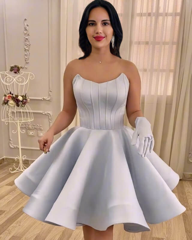 Light Blue Satin Strapless Homecoming Dress Light Blue Satin Strapless Homecoming Dress