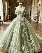 Load image into Gallery viewer, Isla | Sage Off The Shoulder Ball Gown Tulle Dress