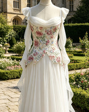 Load image into Gallery viewer, KATIE | Ruffle Straps Embroidery Corset Chiffon Dress
