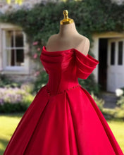 Load image into Gallery viewer, Red Ball Gown Cowl Neck Satin Dress