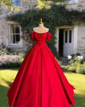 Load image into Gallery viewer, Red Ball Gown Cowl Neck Satin Dress
