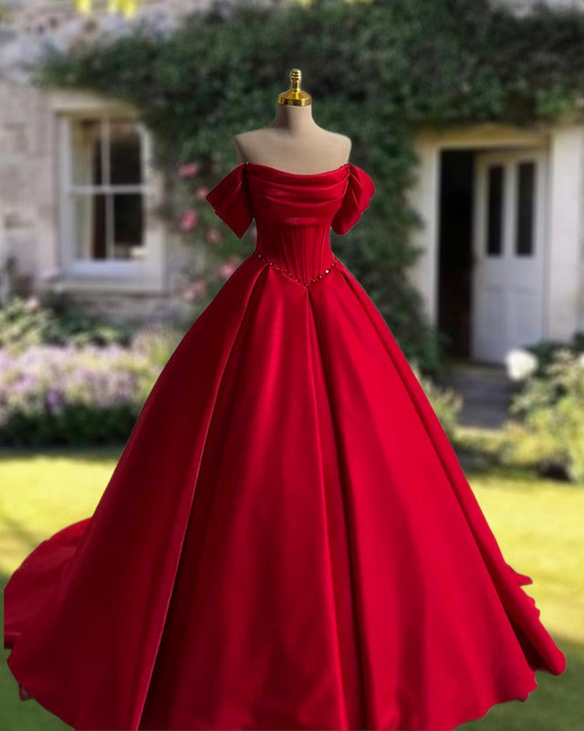 Red Ball Gown Cowl Neck Satin Dress alinanova Red Ball Gown Cowl Neck Satin Dress alinanova