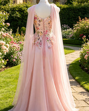 Load image into Gallery viewer, Naomi | Pink Chiffon Corset Dress With Embroidery Pattern
