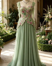 Load image into Gallery viewer, Perla | A-line Chiffon Ruffle Straps Dress With Embroidery