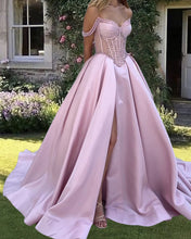 Load image into Gallery viewer, Pink A-line Satin Corset Dress