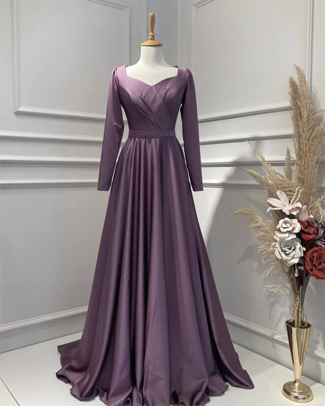 Modest Dusty Purple Satin Long Sleeve Dress Modest Dusty Purple Satin Long Sleeve Dress