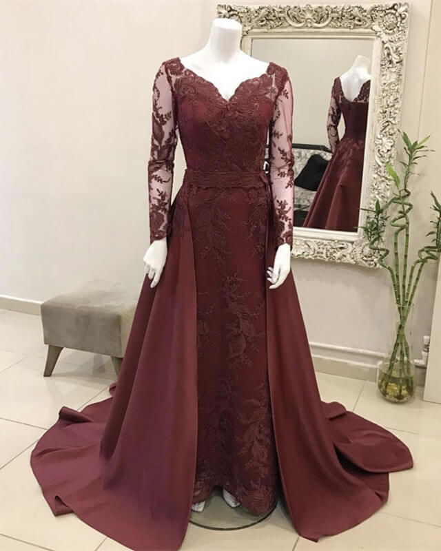 Burgundy Lace Prom Dresses V-neck Floor Length alinanova Burgundy Lace Prom Dresses V-neck Floor Length alinanova