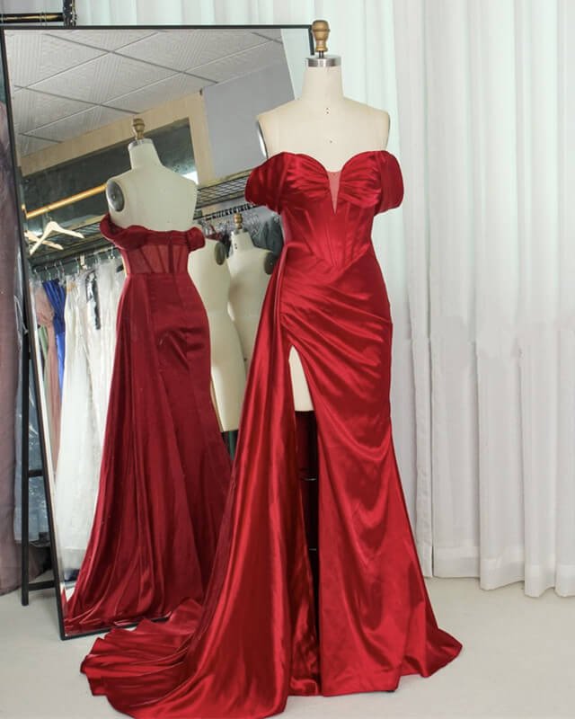 Mermaid Off-Shoulder Satin Split Gown Mermaid Off-Shoulder Satin Split Gown