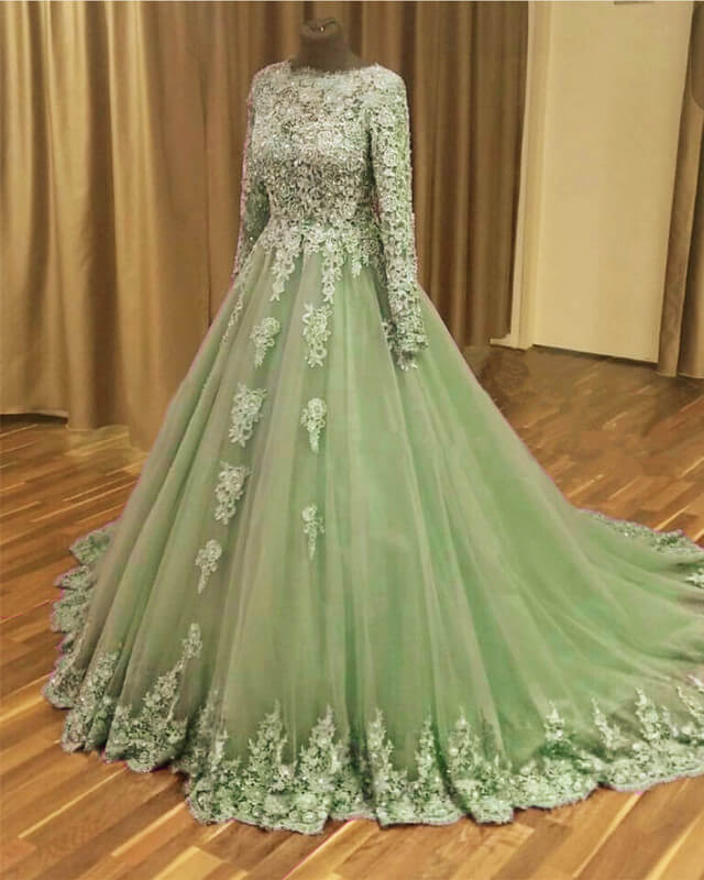 Modest Lace Sleeve Ball Gown Dress alinanova Modest Lace Sleeve Ball Gown Dress alinanova