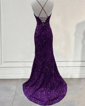 Load image into Gallery viewer, Mermaid Dark Purple Sequin Dress
