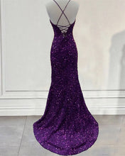 Load image into Gallery viewer, Mermaid Dark Purple Sequin Dress