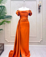 Load image into Gallery viewer, Mermaid Bright Orange Satin Dress