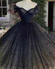 Load image into Gallery viewer, Black Dot Tulle Tea Length Prom Dress