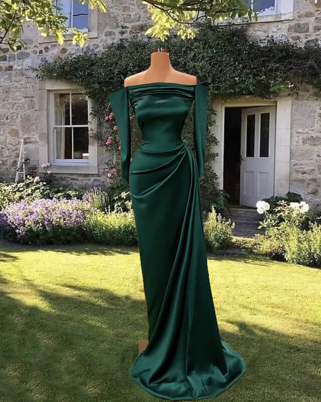 Sheath Floor Length Satin Long Sleeve Dress