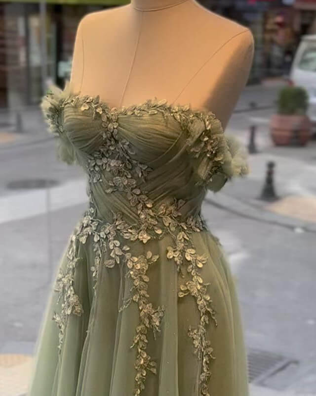 A-line Sage Tulle Lace Appliques Prom Dress alinanova A-line Sage Tulle Lace Appliques Prom Dress alinanova