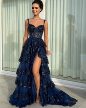 Load image into Gallery viewer, Navy Blue Lace Ruffle Dress