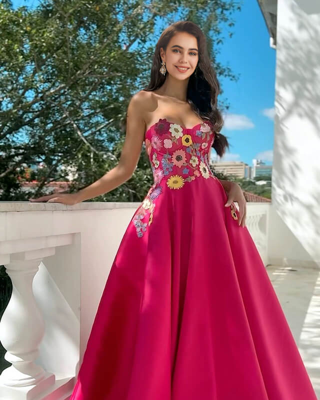 A-line Daisy Lace Embroidery Satin Dress A-line Daisy Lace Embroidery Satin Dress