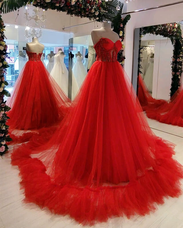 Red Tulle Ball Gown Corset Appliques Dress Red Tulle Ball Gown Corset Appliques Dress