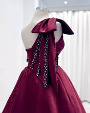 Load image into Gallery viewer, Dark Burgundy Ball Gown One Shoulder Dress