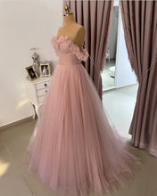 Load image into Gallery viewer, Light Pink Tulle Off The Shoulder Dress