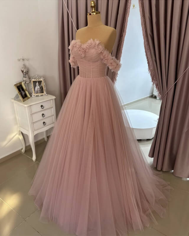 strapless open back dress Straps Layered Tulle Hot Pink Long Prom Dress Party Dress PSK627 US16 / Custom Color