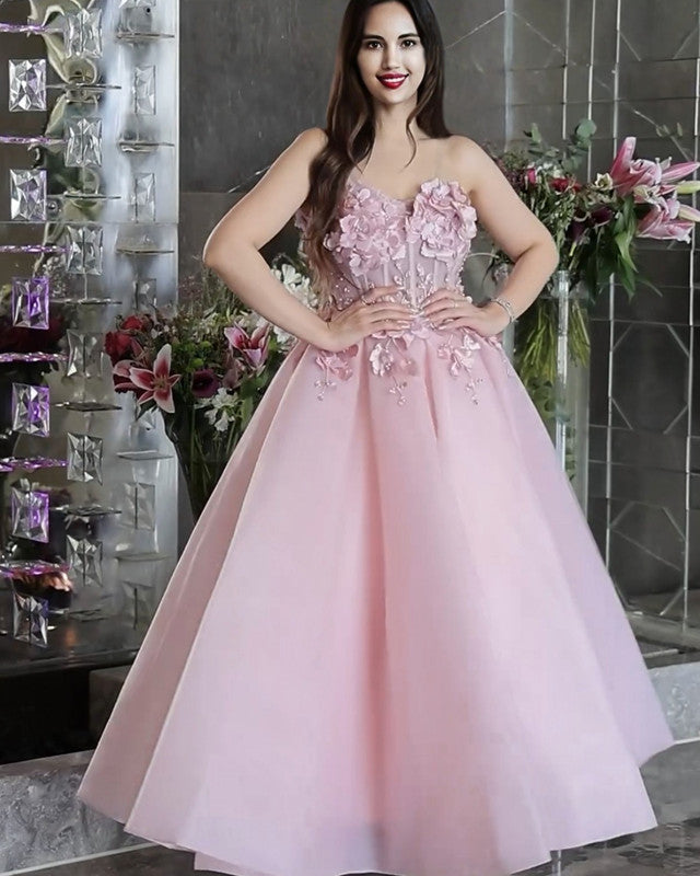 Pink Ankle Length Tulle Corset Dres Pink Ankle Length Tulle Corset Dres