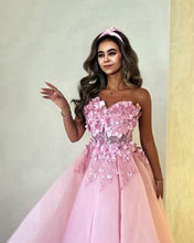 Load image into Gallery viewer, Blush Tulle A-line Corset Embroidery Dress